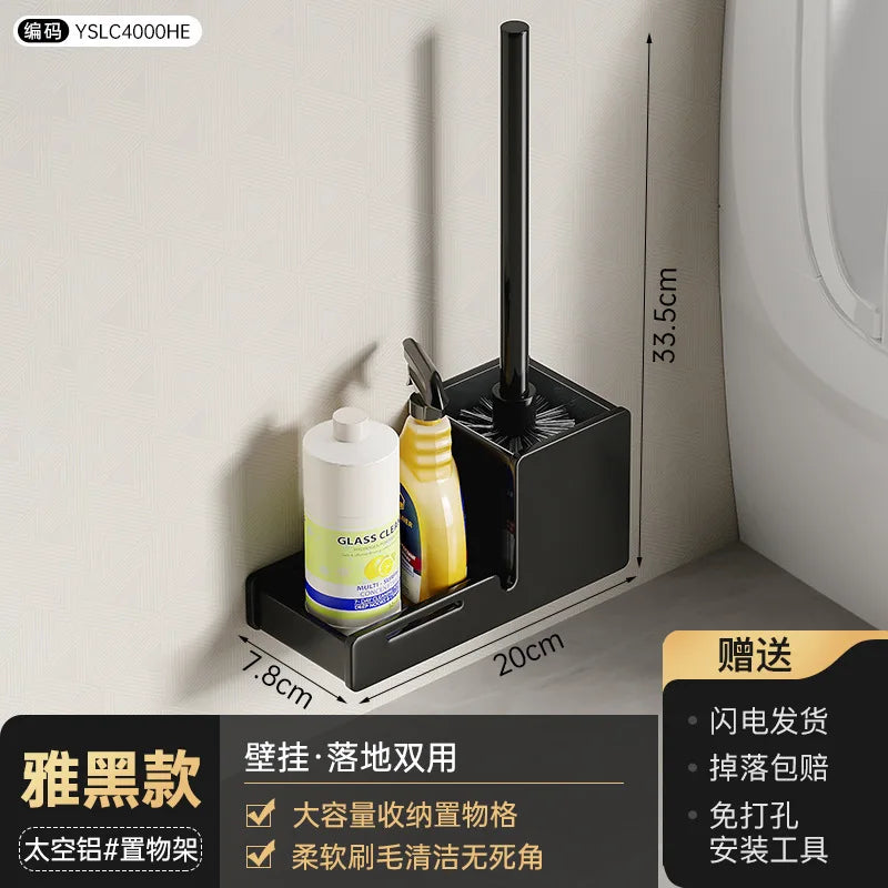 Bathroom Toilet Brush Holder Rack Hanger Space Aluminum Toilet Cleaningtool Storage Anti-Drain Design Household Cleaning Set