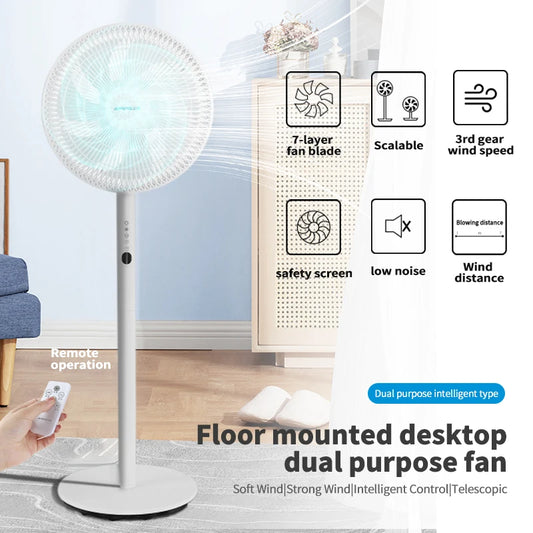 Electric fan seven-leaf household floor fan large air volume table and floor dual-use can shake the head softly and low noise.