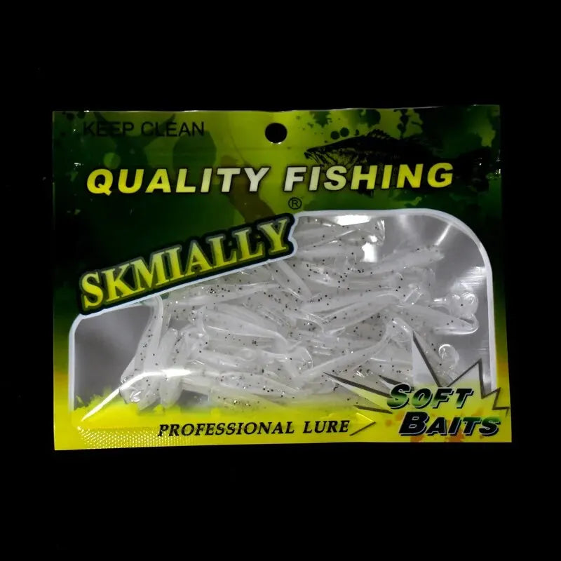 50pcs Mini Soft Fishing Lures, T-tail Worm Lure, Silicone Artificial Bait, Bass Pike Fishing Tackle