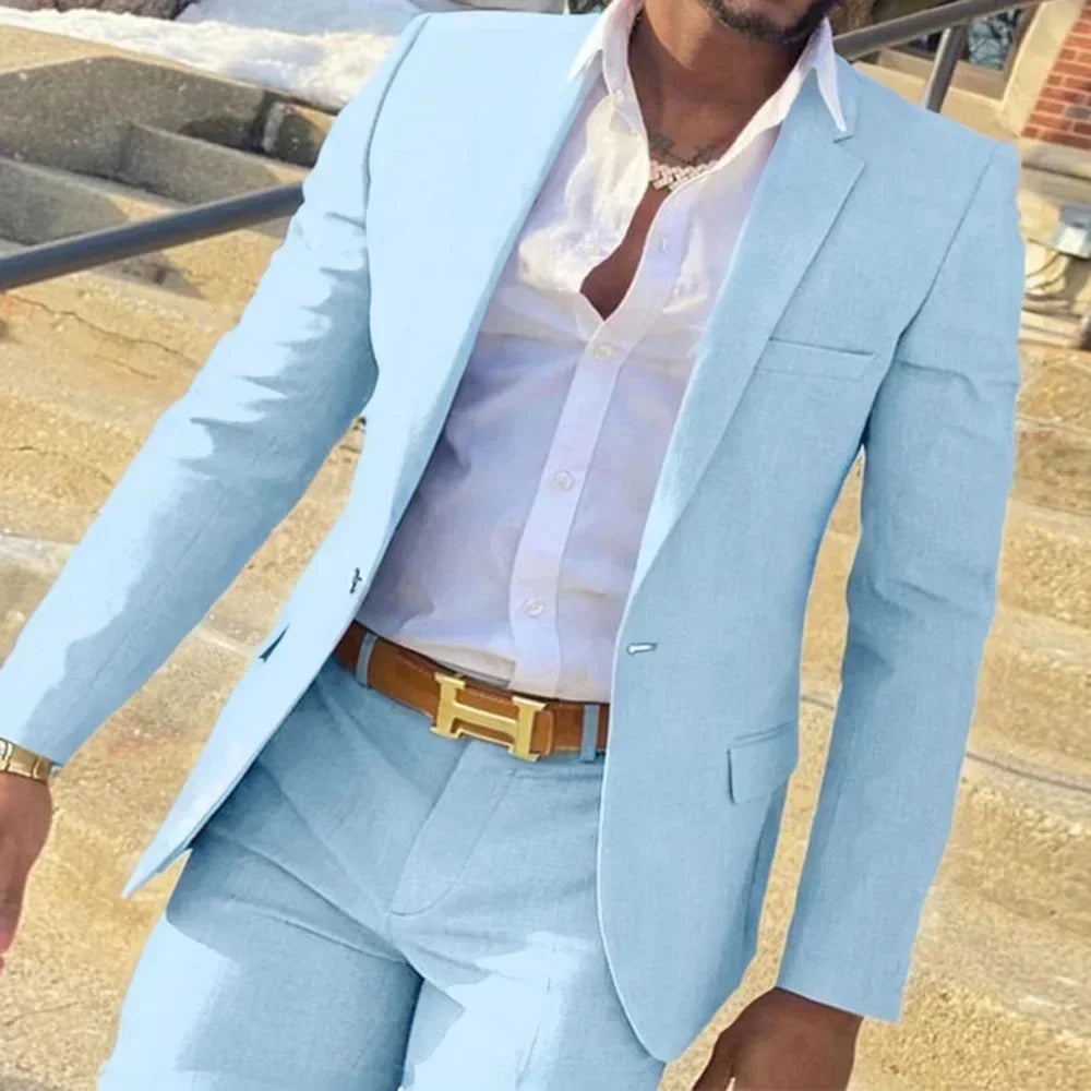 Men's suit is a 2-piece set of outerwear, jacket and trousers for business banquets and other occasions
