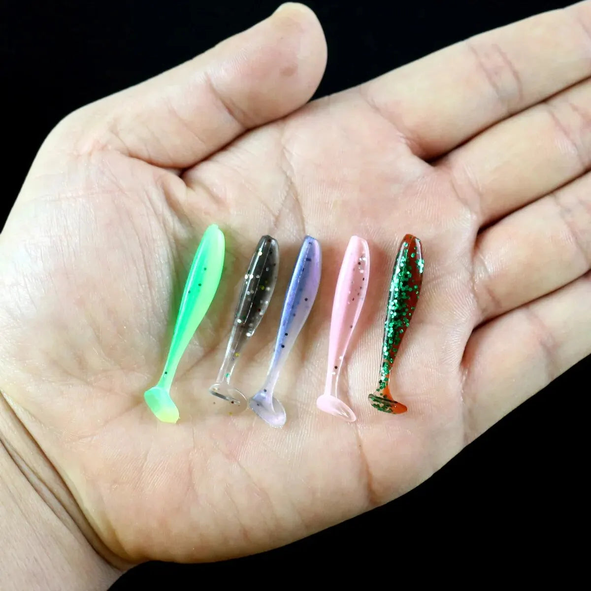 50pcs Mini Soft Fishing Lures, T-tail Worm Lure, Silicone Artificial Bait, Bass Pike Fishing Tackle