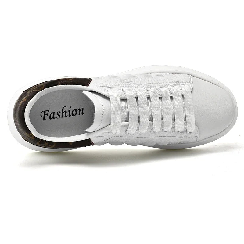Men's Shoes 2025 Men Genuine Leather Pattern Lace-up Thick Sole Casual Sneakers Versatile Muffin Shoes Male Board Footwear