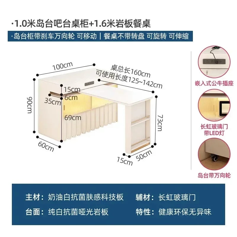 Kitchen Island Dining Table Integrated Retractable Stone Plate Household Small Apartment