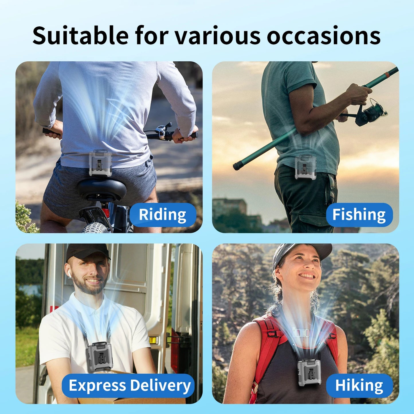 20000mAh Outdoor Portable Waist Fan Hanging Neck Fan Strong Wind with Power Bank LED Lighting for Sports Courier Outdoor Working
