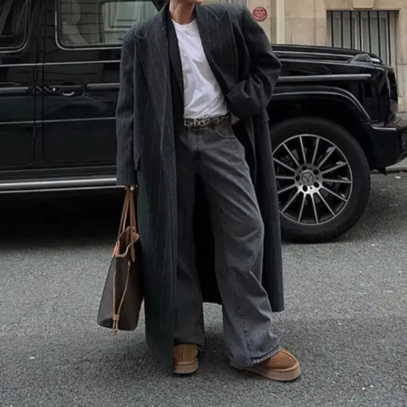 Women's clothing Long style Buttons Coat Outerwear New style Turn-down collar Loose fit Chic Commuter Trench coat Fashionable