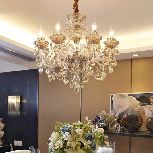 Luxury Home Crystal Chandeliers Villa Lighting for Living Room Decorate Ceiling Pendant Lamps Indoor Hanging Led Lights Fixture