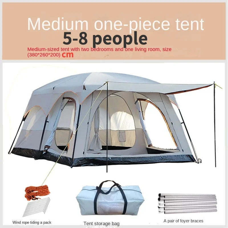 Luxury Villa Outdoor Camping Tent, Two Rooms and One Hall, Easy Setup Family Party Tent, Large Tent for Travel and Events