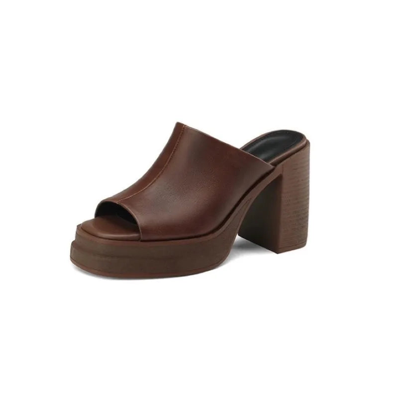 Women's Slippers Summer New High Heels Thick Bottom Round Head Open Toe Simple Sandals Casual Comfort Increase Root Slippers