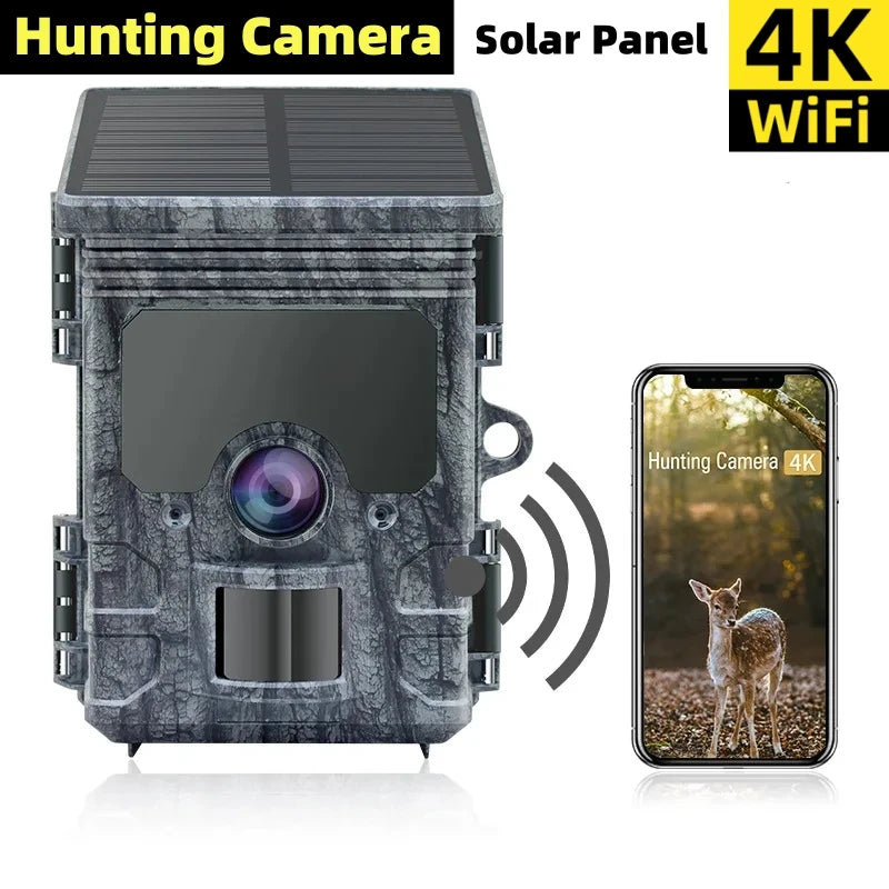 Hunting Camera  4K WiFi Solar Panel Powered Trail Camera Trap Night Vision Waterproof IP66 Game Wildlife Cameras Foto Chasse