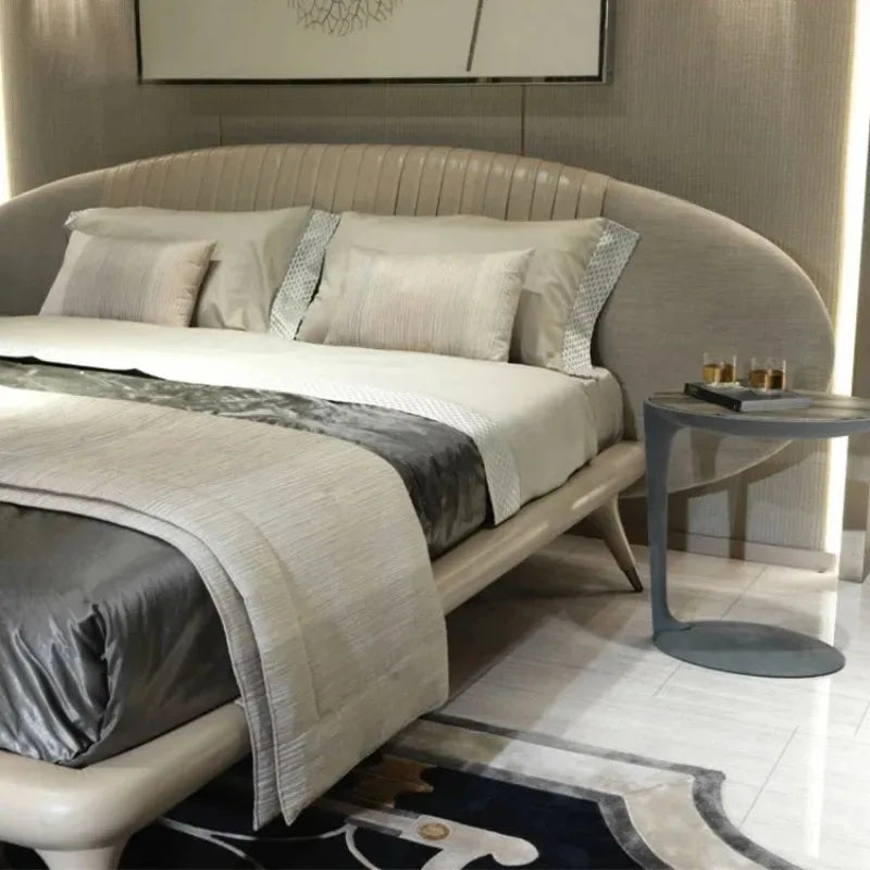 Hotel queen size leather bed frame wooden bed nappa genuine leather headboard king size  bed