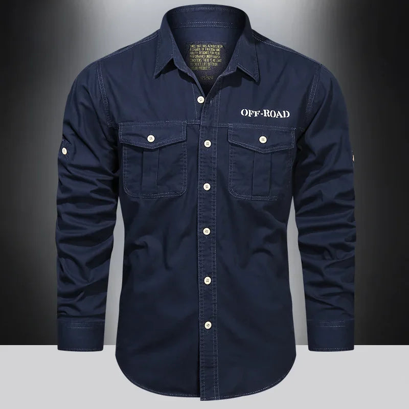 Men's Outdoor Work Clothes Multi-bag Long-sleeved Tops Pure Cotton Washed Shirts Spring and Summer Men's Long-sleeved Shirts