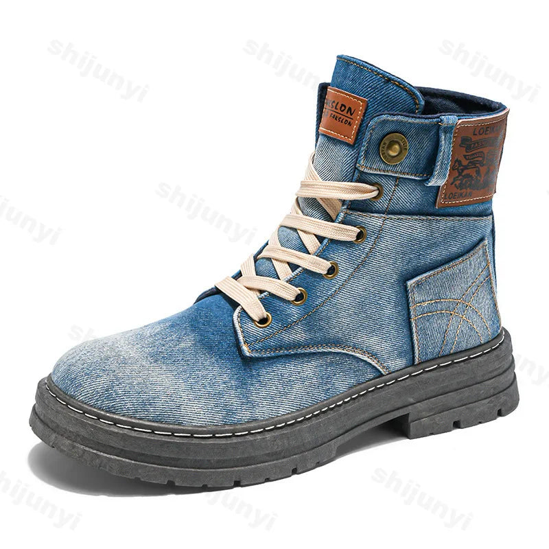 Men's Shoes 2025 Style Height Increase Breathable Mid Top Shoe Fashion Denim Casual Versatile Workwear Shoes Casual Boots Shoes