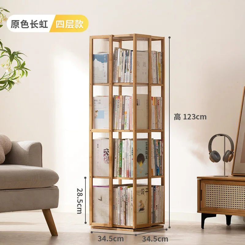 360 Degree Rotating Bookshelf for Living Room Bedroom Children's Picture Books Storage Rack Simple Home Decor Student Bookcase