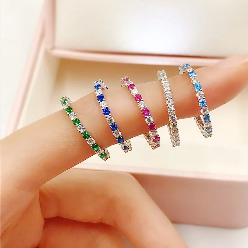 Full Diamond Ring for Woman Wedding Jewelry 925 Sterling Sliver Plated White Gold Rings 8A Zircon Colorful Engagement Band