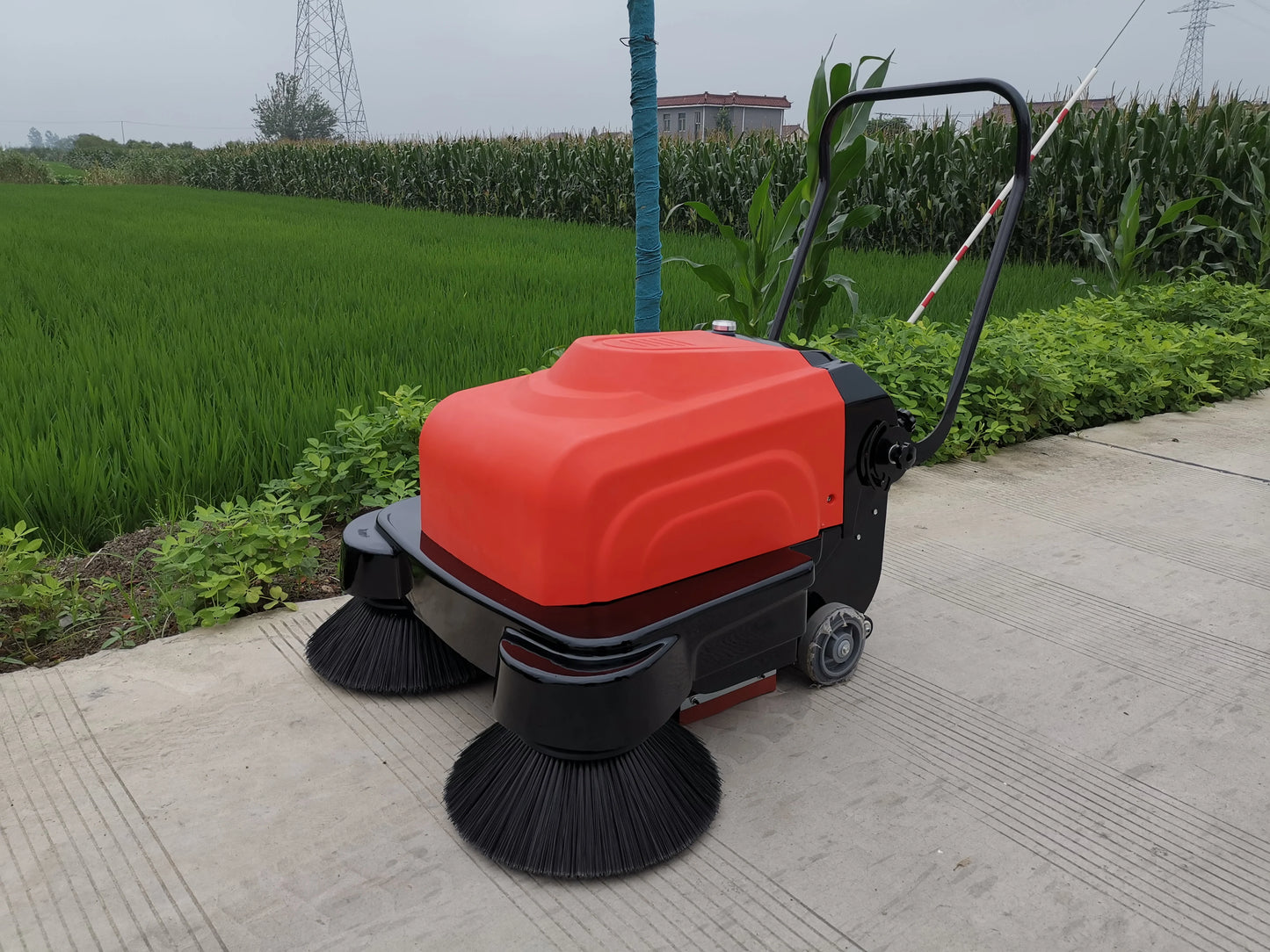 Electric Power Hand Push Road Sweeper Walking Behind Yard Sweeper