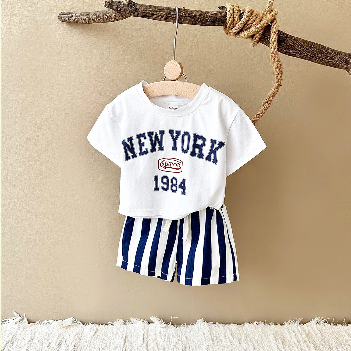 2025 New Baby Boy Clothing Set Toddler Baby Clothes Letter Print T-shirt+Striped Shorts Newborn Boy Girl Summer Outfits 2Pcs