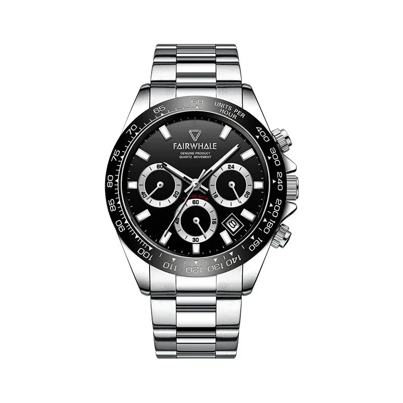 Men's Stylish Three-Eye Multifunctional Sports Watch - Automatic Quartz Movement,  Classic Black Dial for Casual & Formal Wear