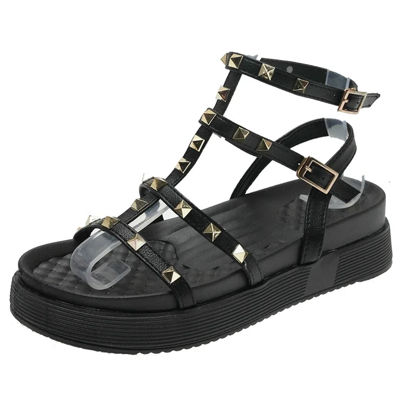 Women's Shoes on Sale 2024 Fashion Open Toe  Sandals Summer Rivet Solid Outdoor Platform Casual  Zapatos Mujer