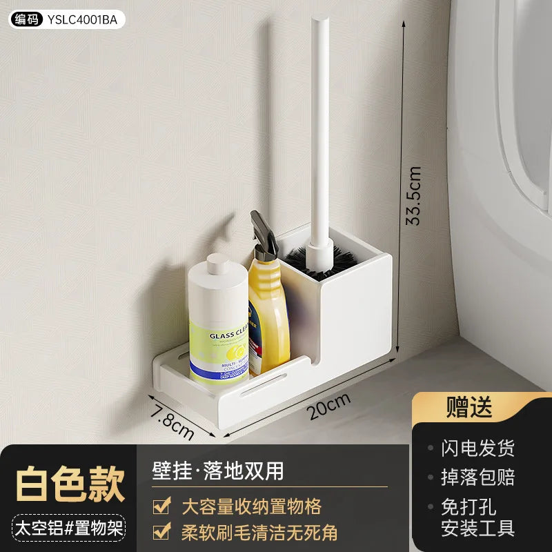 Bathroom Toilet Brush Holder Rack Hanger Space Aluminum Toilet Cleaningtool Storage Anti-Drain Design Household Cleaning Set