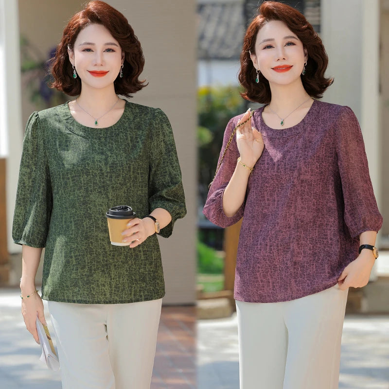 New Vintage Chiffon Women's Clothing Korean Pullovers Women's Clothing Summer Printing half sleeve Tops O-neck T-Shirts