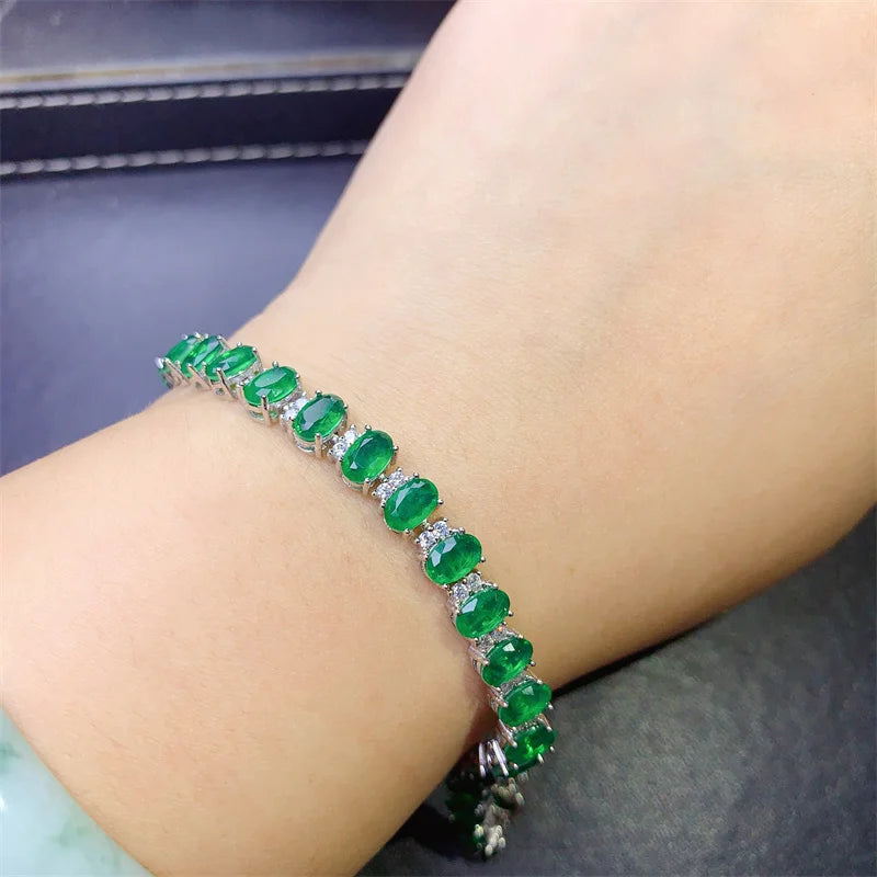 Women's Luxury  Emerald Stone Women's Jewelry 925 Sterling Silver Bracelet Christmas Gift Women