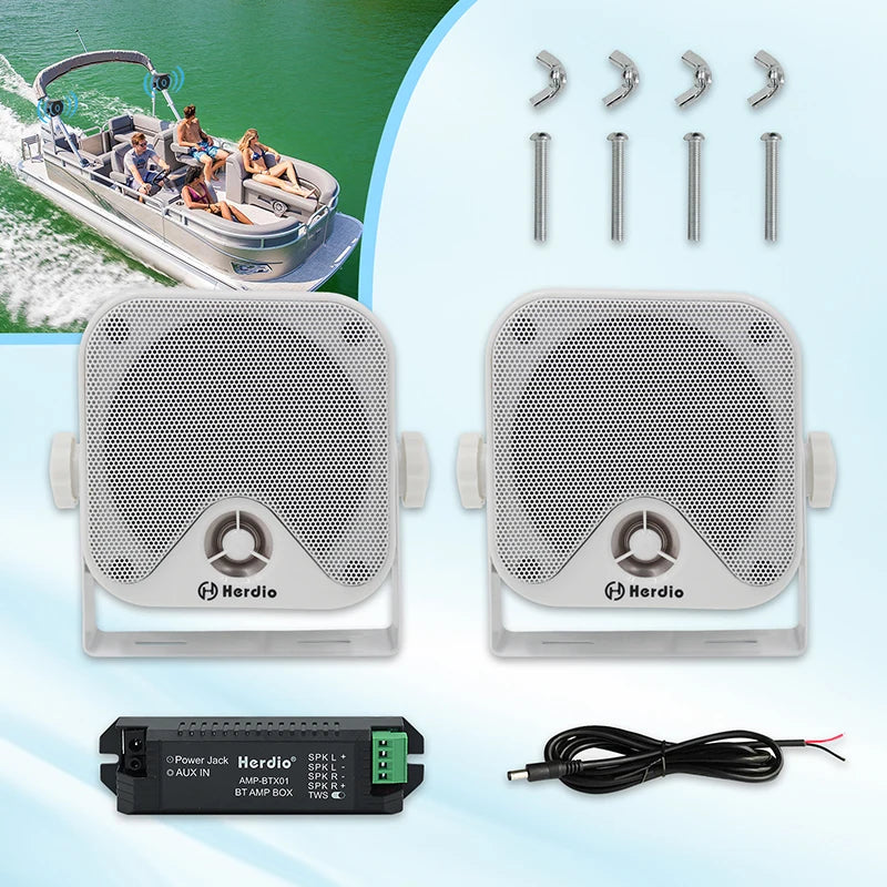 Herdio 4'' 100W Heavy Duty Waterproof Boat Marine Bluetooth Speakers Surface Mounted For Camper Skid Steer ATV UTV RZR Golf Cart