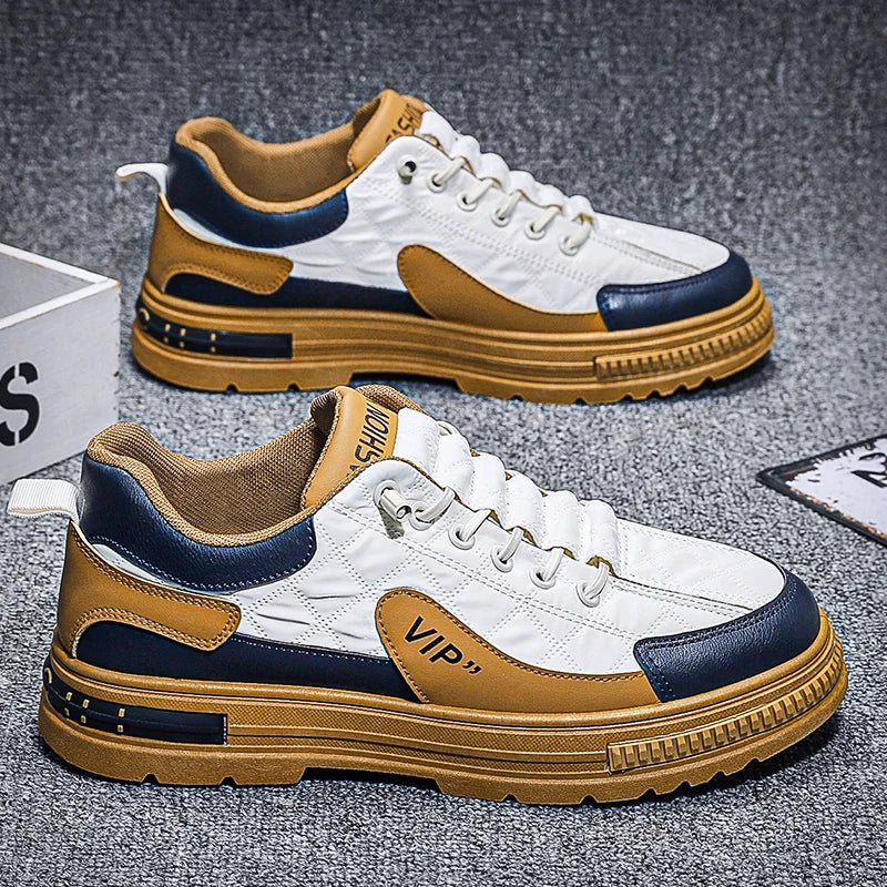 Men’s Shoes Fashion Leather Casual Shoes For Men Mesh Lightweight Sneakers Elastic Band Platform Vulcanized Shoes