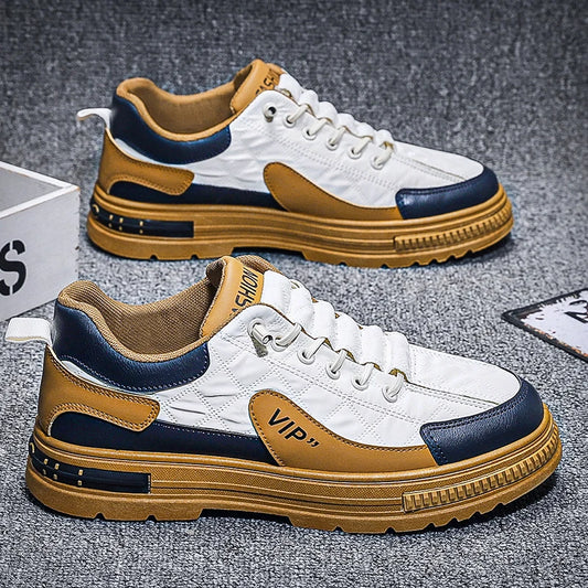 Men’s Shoes Fashion Leather Casual Shoes For Men Mesh Lightweight Sneakers Elastic Band Platform Vulcanized Shoes