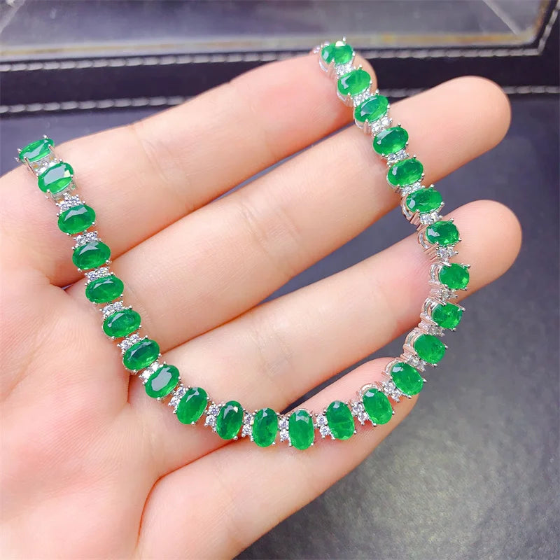 Women's Luxury  Emerald Stone Women's Jewelry 925 Sterling Silver Bracelet Christmas Gift Women