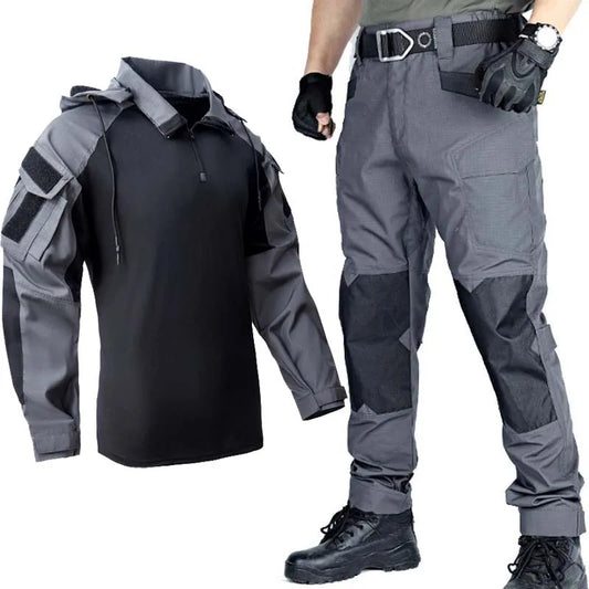 Tactical Uniform Suits Wear Resistant T-Shirt Hood Workwear Pants Men Clothing Combat Shirts Airsoft Paintball Hunting Clothes