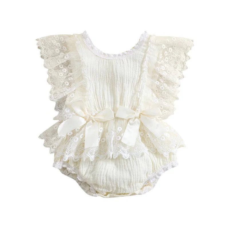 0-18Months Newborn Infant Baby Girl Floral Lace Bodysuits Summer Cute Bow Ruffles Flying Sleeves Rompers Clothes