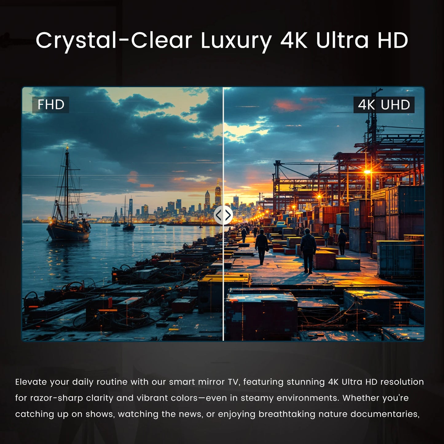 2025 Model Soulaca 43-inch 4K Ultra HD Smart Bathroom Mirror TV with LED Lights Built-in Netflix & YouTube Modern Vanity Mirror