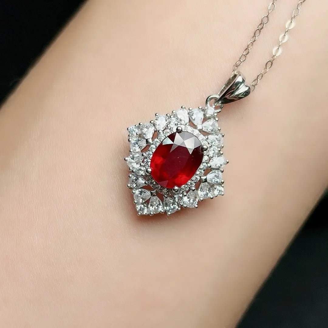 ZECAA Fine Jewelry Woman Ruby Pendant With Natural Ruby Gemstone 7*9mm Ruby Pendant Jewelry For Wedding Lady Woman Ruby Pendant