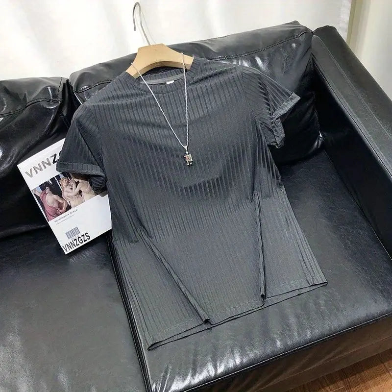 Men's Clothing  Silk Quick Dry Short Sleeve T-Shirt Summer New Arrival Lightweight Streetwear Brand Slim Fit Round Neck Casual
