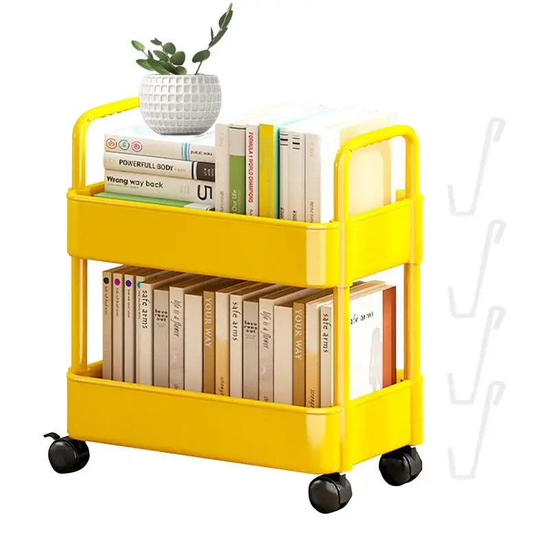 Under Table Storage Shelf With Wheel 2-Layer Movable Bookshelf Cart Household Sundries Storage Trolley Kitchen Bedroom Organizer