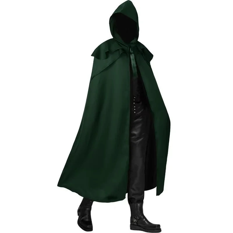 Men Cloak Hooded Medieval Monk Costume Windproof Mens Trench Coat Gothic Wizard Capes Trench-Coat Clothing Halloween Cos