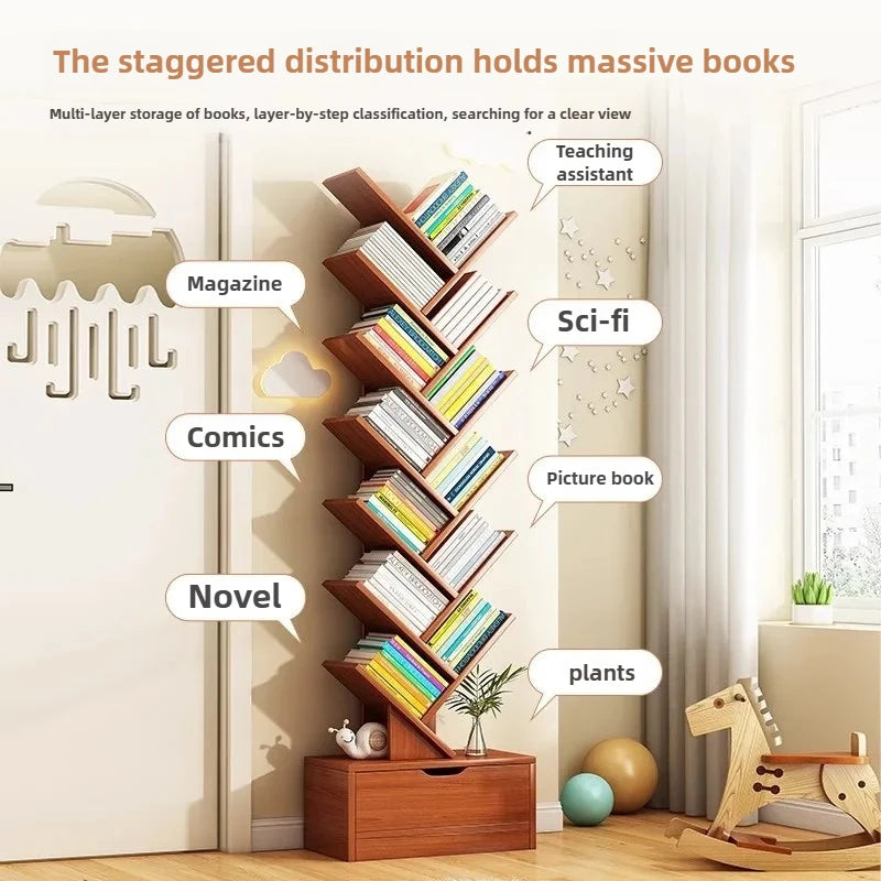 Bookshelf,Floor Standing Storage Rack,Living Room Tree Shaped Bookshelf Against The Wall,Multi-layer Narrow Seam Storage Cabinet