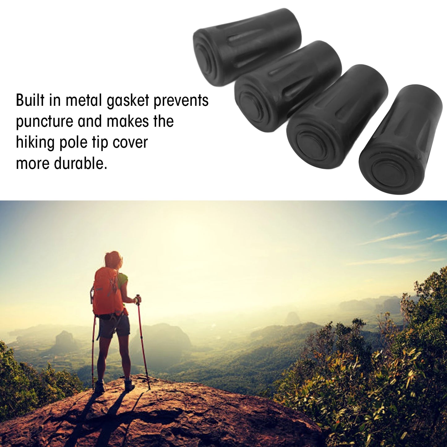 4PCS Trekking Pole Tip Rubber Protective Cover with Built-in Metal Gasket Prevent Puncture Durable for Hole Diameter 12MM