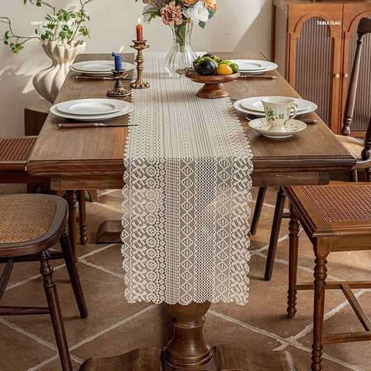 Party Decoration Vintage Boho Table Runner Romantic Hollow Out Table Cloth Lace Elegant Dining Table Cover Home Decor