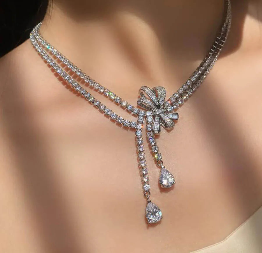 luxury jewelry set for women geometric earrings design bow necklace