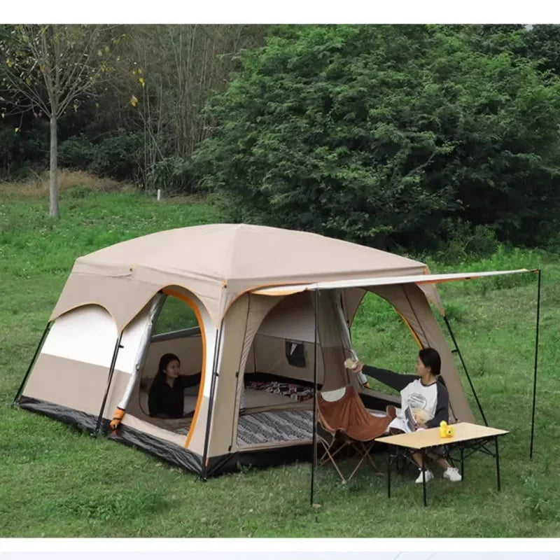 Outdoor Thick Rainproof Camping Tent, Travel 4-12P Double Layer Field, Luxury Large Camping Tent, 2 Bedrooms and 1 Hall