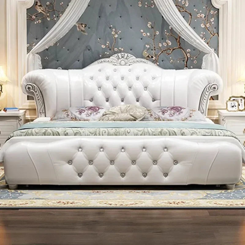 Wood Modern Bed Luxury Leather Classic Wedding Bed European Confortable Safe Camas De Matrimonio Dormitorio Bedroom Furniture