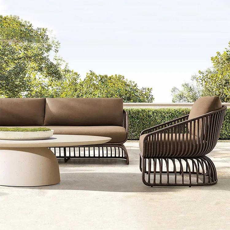 New Design Hotel Patio Outdoor Leisure Garden Rattan Sofa Woven Furniture Single Sofa
