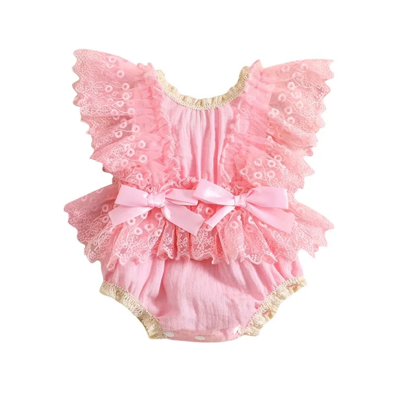 0-18Months Newborn Infant Baby Girl Floral Lace Bodysuits Summer Cute Bow Ruffles Flying Sleeves Rompers Clothes