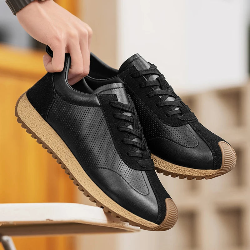 Men Casual Shoes Platform Sneakers for Men Genuine Leather Shoes Wear-Resistant Fashion Retro Soft Sole Shoes Mens Shoes