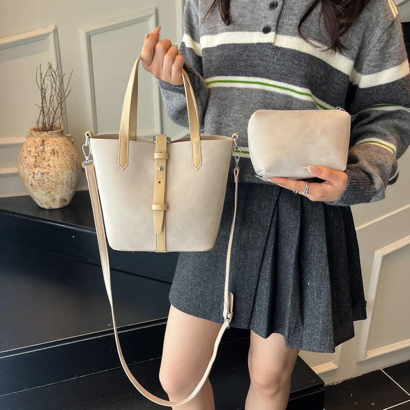Bucket Bag for Women - Large Capacity Shoulder Tote, Adjustable Strap, Vintage Mother-Daughter Crossbody, Stylish Casual Daypack