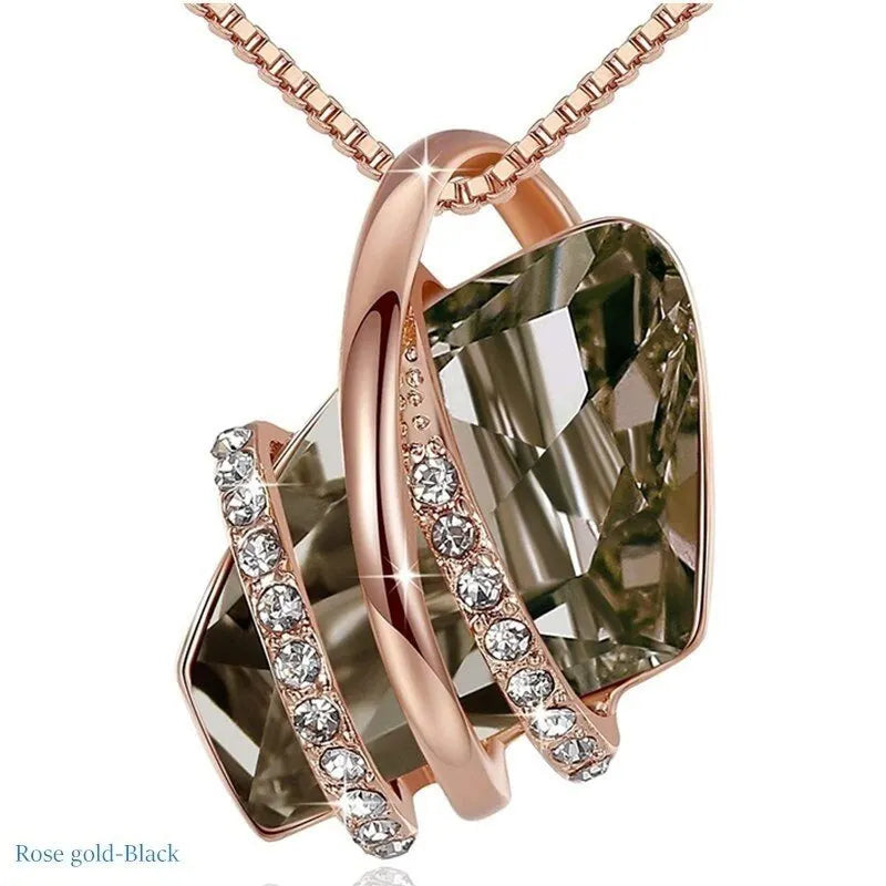 Woman Fashion Silve/Rose Gold Crystals Pendant Necklace Birthstone Zircon Necklaces Jewelry Engagement Gifts