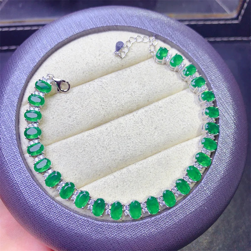 Women's Luxury  Emerald Stone Women's Jewelry 925 Sterling Silver Bracelet Christmas Gift Women