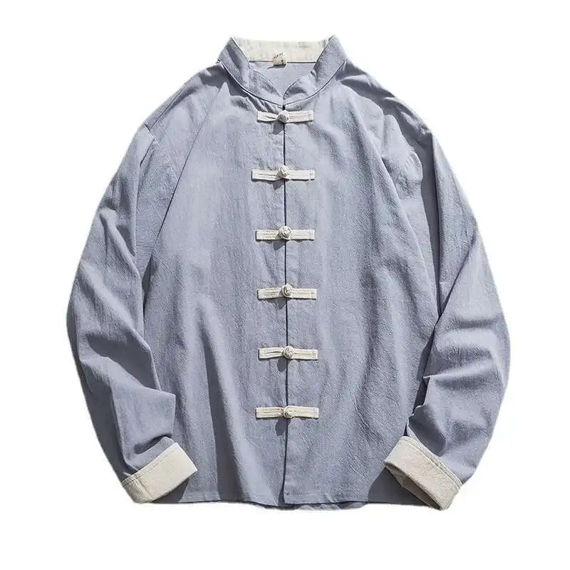 Mens Traditional Chinese Clothing Spring Autumn Solid Tang Suit Men Kung Fu Tai Chi Master Costume Male Tops Jackets Gift