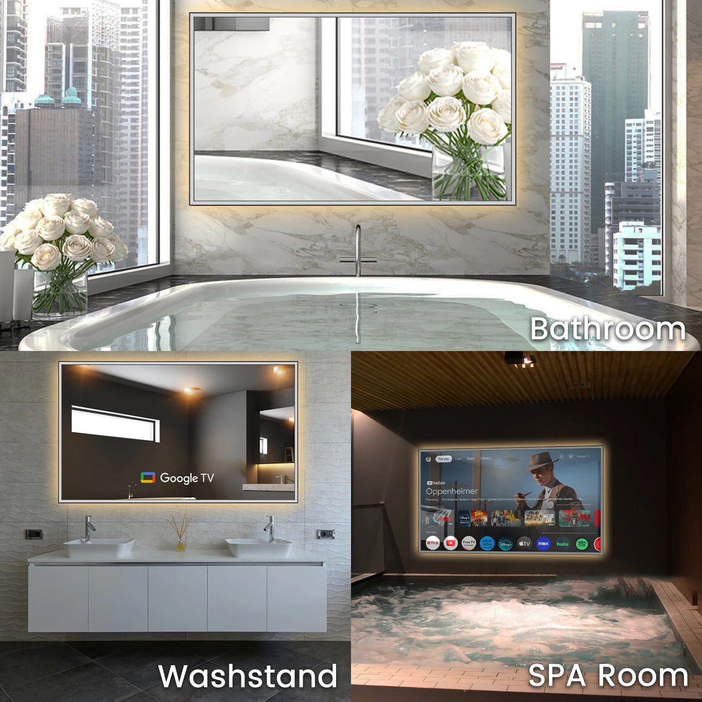 2025 Model Soulaca 43-inch 4K Ultra HD Smart Bathroom Mirror TV with LED Lights Built-in Netflix & YouTube Modern Vanity Mirror